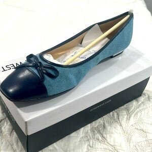 Sz 12 Blue Denim Fabric Flats - Nine West